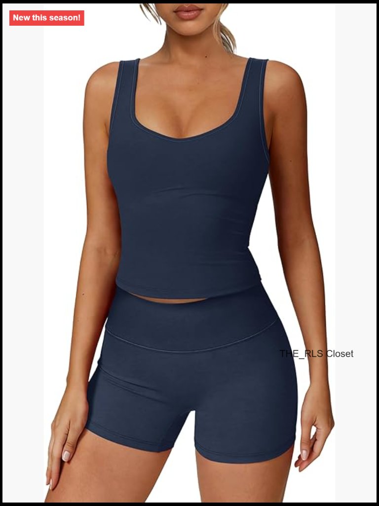 Polyester Spandex Workout Set Crop Tank Top High Waisted Shorts